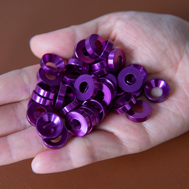 Lagefefe [40PCS] M6 Finishing Countersunk Washers, Anodized Aluminum Alloy, Head Washers Gaskets Cup Shim for Screw RC/Car/Motorcycle/Mechanical Accessories Parts, Purple Color - Image 2